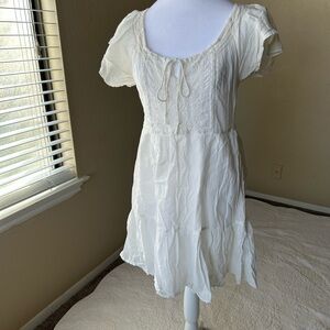 White Sundress with Puff Sleeves and Scoop Neck